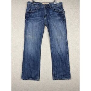 Division E Mens 36x31 Jeans Distressed Studded Embroidered Pocket Grungy Blue
